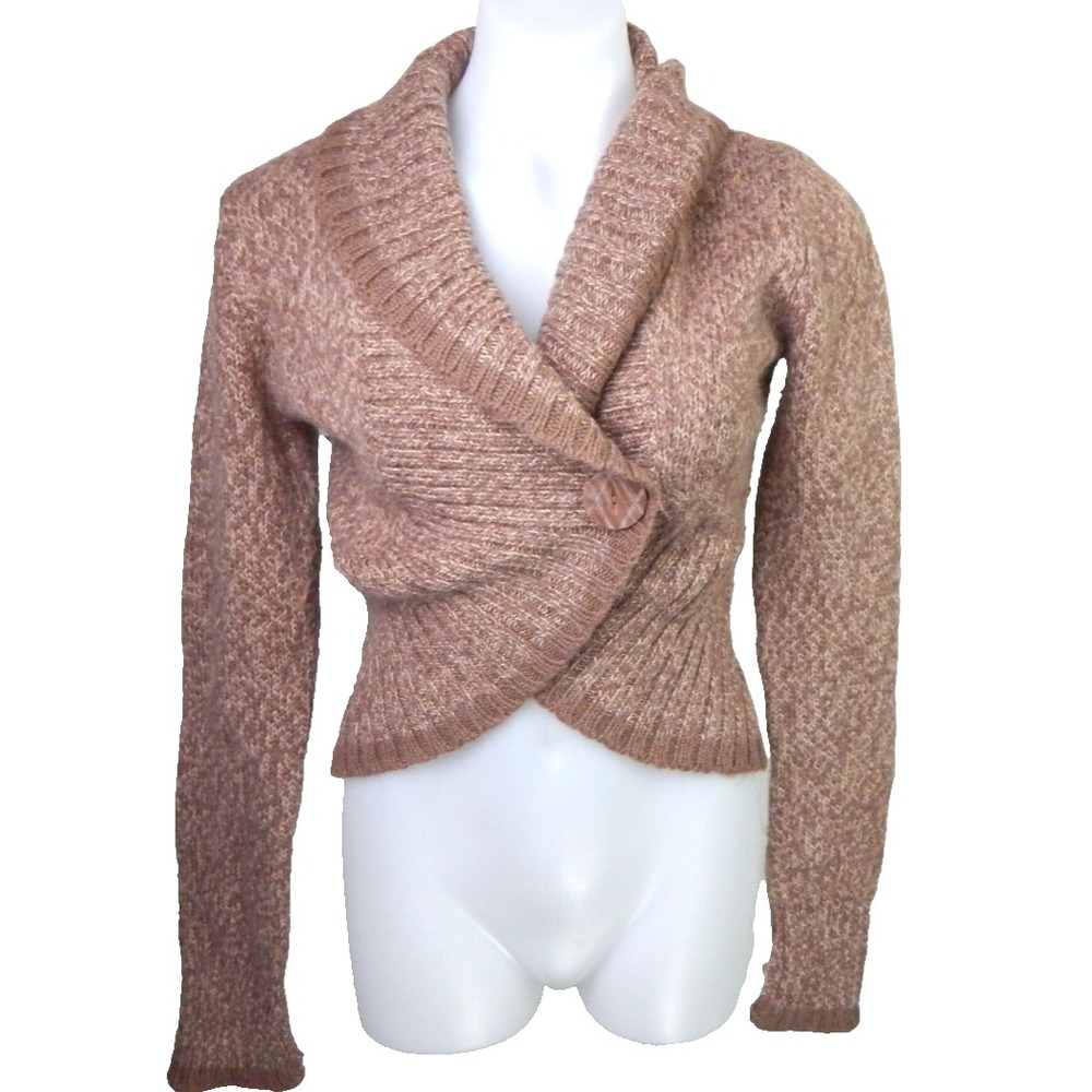 HWR Monogram Anthropologie Cardigan Crop Wrap Wool Blend Button Y2K